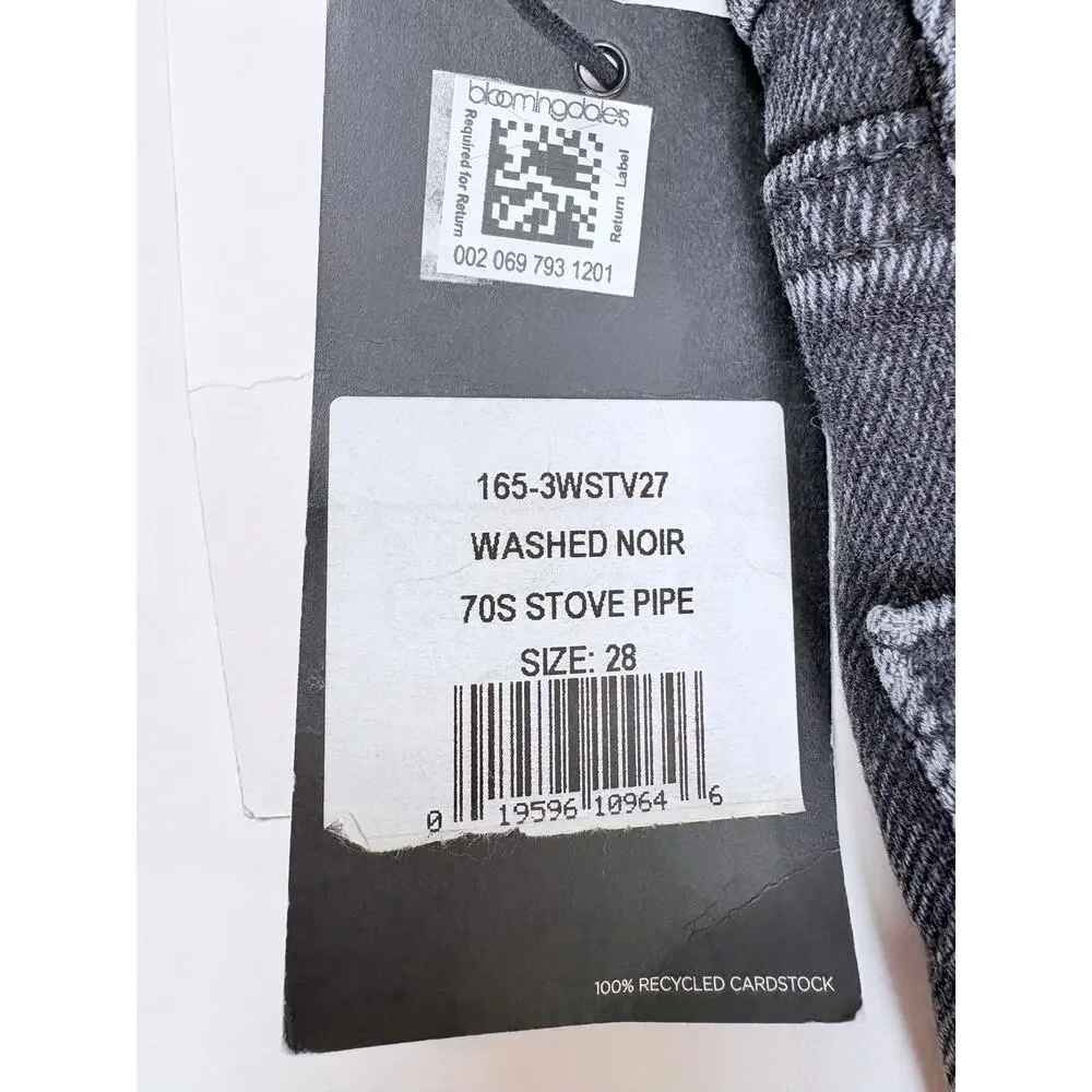 NWT RE/DONE 70s Stove Pipe Jeans 28 Washed Noir High Rise Straight Crop Raw Hem